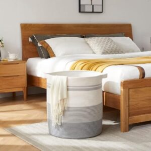 OIAHOMY 100L Laundry Hamper - Storage Basket with Handles, Decorative Woven Basket for Living Room, Toys Bin, Pillows, Blankets, Clothes - 19x21in - Gradient Gray - Image 3