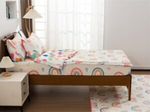 NTBED Rainbow Printed Zipper Bedding Sets Twin Lightweight Microfiber Heart Comforter Set with Fitted Sheet Pillow Covers,Beige - Image 3