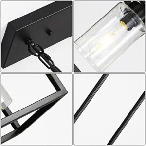 Black 3-Light Dining Room Light Fixture, Modern Farmhouse Chandeliers, Linear Rectangular Kitchen Island Lighting, Industrial Vintage Pendant Lighting with Clear Glass Shade Height Adjustable - Image 4