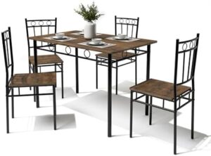 5-Piece Kitchen Dining Set, Compact Mid-Century Modern Dining Table and Chairs Sets, Kitchen Dinette Table Sets with Wooden Table Tops and Metal Legs for Home,Apartment, Brown