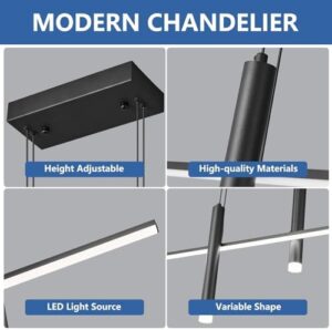 Modern LED Linear Pendant Light with Dual Spotlights Dimmable 6000K Pendant Lights Kitchen Island Ceiling Hanging Black Chandeliers for Dining Room Table Kitchen Living Room Bedroom(L31.5in) - Image 5