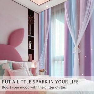 XiDi Curtains for Girls Bedroom Kids Room Unicorn Princess Theme Home Decor 63 inches Length Pink/Purple, W52 X L63 2 Panels - Image 2