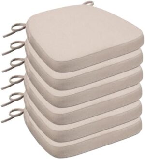 Chair Cushions for Dining Chairs, D-Shaped Seat Cushions with Removable Washable Cover and Ties, Chair Pads for Kitchen, Indoor Dining Room, Patio Chairs, 17'' x 16'', Set of 6, Beige