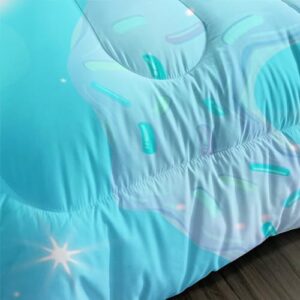 Cartoon Axolotl Twin Size Comforter Set, Kawaii Milk Tea Donut Stars Pattern, Animal Themed Comforter Set with 2 Pillowcases - Image 6