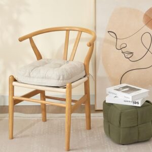 Chair Cushions for Dining Chairs, Dining Chair Cushions, Tufted Indoor Chair Pads with Ties & Non Slip Backing, Seat Cushions for Kitchen Chairs 16.5” x 16.5” x 3.5”, Set of 2, Beige - Image 2
