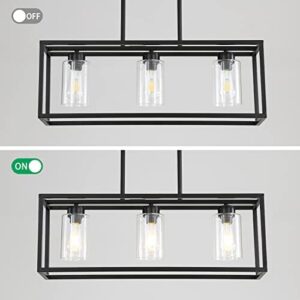 Black 3-Light Dining Room Light Fixture, Modern Farmhouse Chandeliers, Linear Rectangular Kitchen Island Lighting, Industrial Vintage Pendant Lighting with Clear Glass Shade Height Adjustable - Image 7