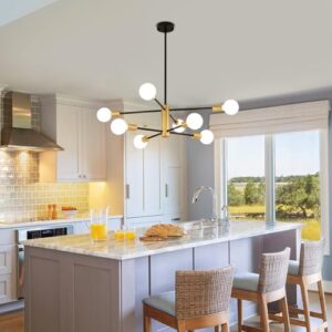 AMZASA Black and Gold Modern Sputnik Chandeliers, 8 Lights Farmhouse Light Fixture, Mid Century Pendant Light for Dining Room Living Room Kitchen Island Entryway Foyer, UL Listed - Image 8