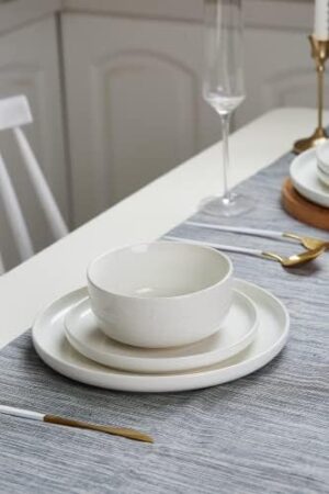 Famiware Milkyway Plates and Bowls Set, 12 Pieces Dinnerware Sets, Dishes Set for 4, White - Image 2