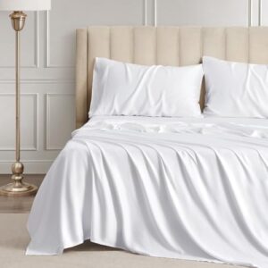 Twin Sheet Set, 100% Rayon Derived from Bamboo, 3-Piece, 16 Inch Deep Pockets, Cooling Sheets for Twin Size Bed Set, Breathable & Silky Soft, Hotel Bedding Sheets & Pillowcases, White - Image 2