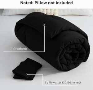 CozyLux Queen Comforter Set Black, 3 Pieces Solid Queen Comforter Breathable Quilted Style Bedding Sets, Luxury Soft Microfiber Down Alternative Comforter for All Season (1 Comforter & 2 Pillowcases) - Image 7