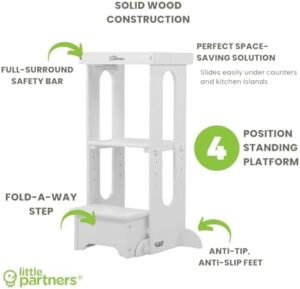 Little Partners Learning Tower Toddler Tower, Explore 'N Store Montessori Kitchen Tower for Cooking and Learning, 22.28" L x 19.56" W x 33.50" H, Ages 2 to 6 (Soft White) - Image 6
