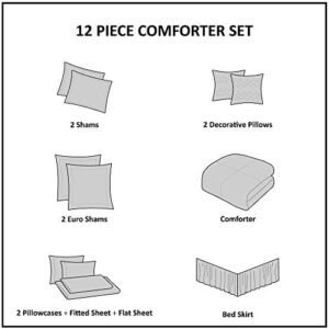 Madison Park Aubrey Cozy Comforter Set, Faux Silk Jacquard Paisley Design - All Season Down Alternative Bedding with Cotton Bed Sheets, Bed Skirt & Toss Pillows, Queen Black 12 Piece - Image 5