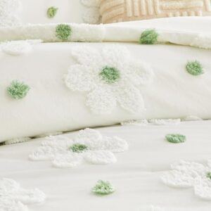 VIVILINEN Queen Size Comforter Sets for Girls Floral Bedding Cute Comforter with Tufted Daisies Flowers, Lightweight Queen Bed Set 3 Pieces for Kids Teen Girls Women, Green - Image 4