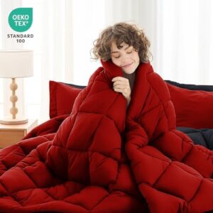 MUXHOMO 7 Pieces Queen Comforter Set, Reversible Bed in a Bag Queen Size, All Season Bedding Set with Comforter, Flat Sheet, Fitted Sheet, Pillowcases & Shams, Red & Black - Image 2