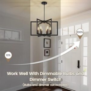 6-Light Black Chandelier, Dining Room Light Fixture, Farmhouse Chandelier, Geometric Metal Industrial Pendant Light Fixture Ceiling Hanging for Kitchen Stairway Foyer Entryway Hallway - Image 6