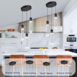 3-Lights Pendants Light for Kitchen Island Chandeliers Dining Room Pendant Lighting Fixture Bubble Crystal Ceiling Hanging Lights Bedroom Island Kitchen 6000K White Light Fixtures Black - Image 4