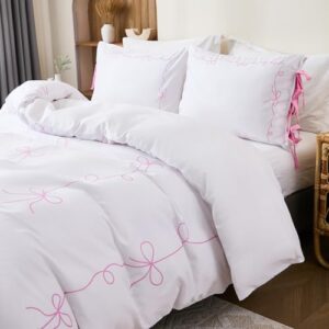 Pink Bow Duvet Cover Queen White and Pink Bedding Set Bowknot Bow Tie Cute Bedroom Decor Girls Coquette Comforter Cover Romantic Dreamy Decor - Image 6