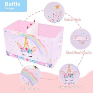 WERNNSAI Toy Box for Girls - Collapsible Oxford Storage Bin with Handles 25" x 13" x 16" Toys Clothes Books Unicorn Chest Organizer Cube with Flip-top Lid for Kids Bedroom Nursery Living Room - Image 4