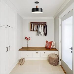 Modern Solid Wood Pendant Lights,13.8" Large Hammered Vintage Chandeliers,Black Finish Hanging Lighting Lamp,Industrial Drum Ceiling Light Fixtures for Dining Room,Kitchen Island, Farmhouse - Image 8