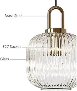 Brikey Clear Glass Pendant Light with Brass Gold Base, Clear Ceiling Light Hanging Lamp for Bedside Dining Table Kitchen Island (7.8 inch, Clear) - Image 5