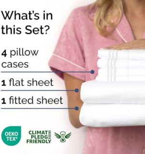 Queen 6 Piece Sheet Set - Comfy, Breathable & Cooling - Hotel Luxury Bedding for Women, Men, Kids & Teens - 1 Flat & 1 Fitted Sheet & 4 Pillowcases with Deep Pockets - Soft and Wrinkle Free - White - Image 2