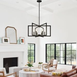 6-Light Modern Black Chandelier, Geometric Dining Room Light Fixture Industrial Pendant Lights Kitchen Island, Hanging Metal Farmhouse Chandelier for Dining Room Entryway Foyer - Image 8