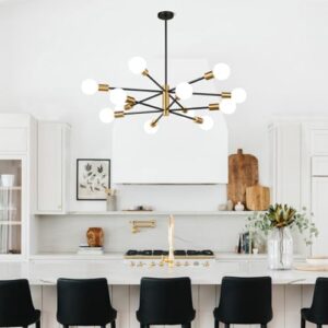 33" Modern Chandelier Ceiling Light Fixture, 12-Light Sputnik Chandeliers Gold and Black Mid Century Chandelier Over Table, Height Adjustable Chandeliers for Dining Room Living Room Kitchen Island - Image 8