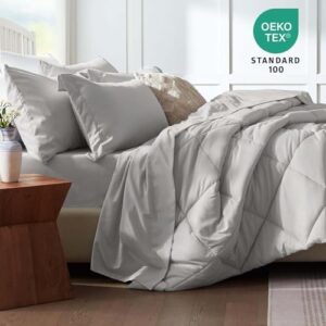 SunStyle Home Full/Queen Comforter Sets, 7-Pieces Bed in a Bag with Comforter and Sheets, All Season Bedding Sets with Comforter, Flat Sheet, Fitted Sheet Pillow Shams and Pillowcases (Ash) - Image 4