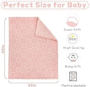 Yurhap Fleece Baby Blanket Heart Checkered Blanket, Ultra Soft Cozy Baby Blankets for Girls Boys, Fluffy Infant Toddler Newborn Receiving Blankets for Crib Stroller 30”×40” (Light Pink) - Image 6