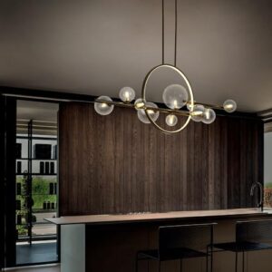 Kitchen Island Lighting 10-Light Clear Glass Globe Sputnik Chandelier Lighting Mid Century Modern Pendant Hanging Light for Kitchen Dining Room Living Room (Black) - Image 2