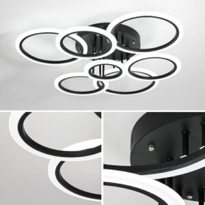 Modern LED Ceiling Light, Kitchen Lighting Fixtures 7 Rings black LED Flush Mount Ceiling Light APP and Remote Control Dimmable With Memory 3000K-6500K 34" 60W for Living Room, Dining Room, Office - Image 6
