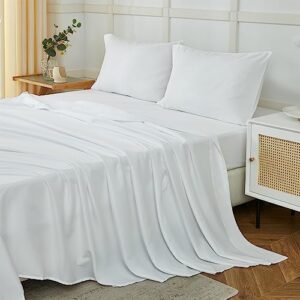 ILAVANDE White Queen Sheets Set 4 Piece,Hotel Luxury Super Soft 1800 Series Microfiber Queen Bed Sheets Set-Wrinkle Free & Breathable-14 Deep Pocket Sheets for Queen Size Bed(Queen,White)