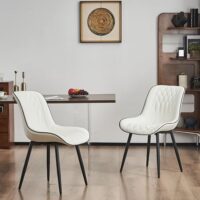 YOUNIKE White Dining Chairs Set of 2 with High Backs Mid Century Modern Kitchen & Dining Room Chair Faux Leather Upholstered Comfortable Large Padded Accent Side Chair Metal Legs sillas de comedor