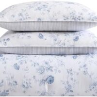 Laura Ashley- Queen Comforter Set, Reversible Cotton Bedding with Matching Sham(s), Farmhouse Home Decor, Dorm Room Essentials (Belinda Blue, Queen)