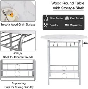 VECELO 3-Piece Dining Table Set for Kitchen Breakfast Nook, Wood Grain Oval Tabletop and Metal Frame with Built-in Wine Rack, for Small Spaces, 31.5", White & Silver - Image 5