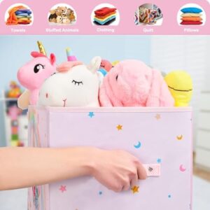 WERNNSAI Toy Box for Girls - Collapsible Oxford Storage Bin with Handles 25" x 13" x 16" Toys Clothes Books Unicorn Chest Organizer Cube with Flip-top Lid for Kids Bedroom Nursery Living Room - Image 5
