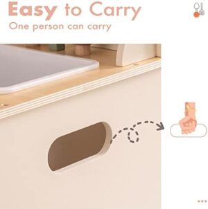 ROBOTIME Kids Play Kitchen Set - Rustic Wooden Kitchen Sets, Pretend Play Kitchen with Leaf Light String, Apron, and Groves, for Toddlers 3+ (Rustic Style) - Image 5