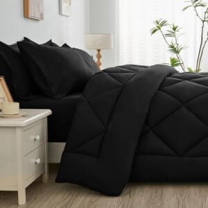 JOLLYVOGUE 11 Pieces Queen Comforter Set, Reversible Bed in a Bag Queen Size, All Season Bedding Set with Soft Black Comforter, Flat Sheets, Fitted Sheets, Pillowcases & Shams - Image 6