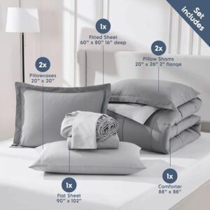 Nestl Queen Comforter Set 7 Piece - Reversible Comforters Queen Size Grey, Bed in a Bag Queen All Season, Queen Size Comforter Sets Bedding with Flat Sheet and Fitted Sheet, Pillowcases and Shams - Image 4