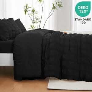 JOLLYVOGUE King Comforter Set Seersucker 7 Pieces, Black Comforter, Soft Bed in a Bag King Size, All Season Bedding Set with Comforter, Flat Sheet, Fitted Sheet, Pillowcases, Pillow Shams - Image 6