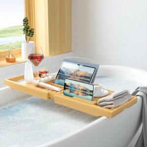 Luxury Bathtub Caddy Tray,Bamboo Bathtub Tray Caddy - Wood Bath Tray Expandable,Can be Placed Book and Integrated Tablet Smartphone and Wine Holder - Gift Idea for Loved Ones - Image 4