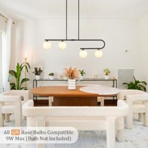 Kitchen Island Lighting 4 Lights, Black Dining Room Light Fixture Over Table, Mid Century Modern Chandelier Globe Glass Linear Chandelier Pendant Lighting for Dining Table, Height Adjustable - Image 2