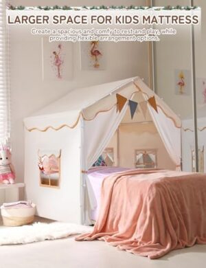 besrey Kids Tent, Kids Playhouse 2 in 1 with Padded Mat and Lights, Large Play Tent with 2 Doors & 4 Windows, Kids Play Tent Indoor & Outdoor, Christmas Toddler Tent for Kids, 51" x35" x 51" - Image 3