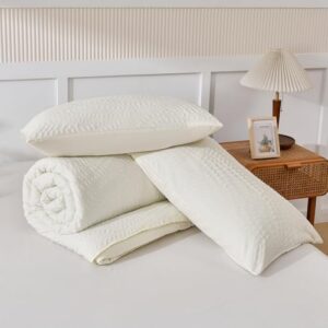 akkialla Embossed Design Queen Comforter Set,Cream White 3 Pieces Lightweight Bedding Comforter Sets for All Season,Bed in a Bag with a Fluffy Soft Comforter and 2 Pillowcases(Cream White,Queen) - Image 9