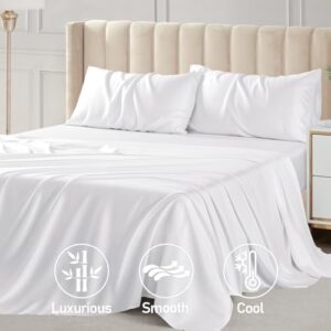 Twin Sheet Set, 100% Rayon Derived from Bamboo, 3-Piece, 16 Inch Deep Pockets, Cooling Sheets for Twin Size Bed Set, Breathable & Silky Soft, Hotel Bedding Sheets & Pillowcases, White - Image 3
