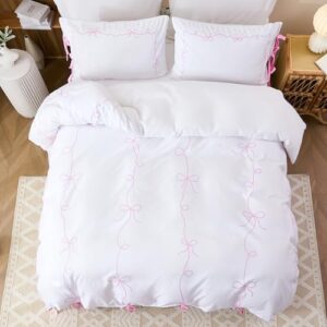 Pink Bow Duvet Cover Queen White and Pink Bedding Set Bowknot Bow Tie Cute Bedroom Decor Girls Coquette Comforter Cover Romantic Dreamy Decor - Image 7