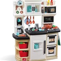 Step2 Great Gourmet Kids Kitchen Playset, Indoor/Outdoor Kitchenette, Interactive Play with Lights and Sounds, Made of Durable Plastic, Includes 33 Piece Toy Accessories, Toddlers 3+ Years Old, Tan