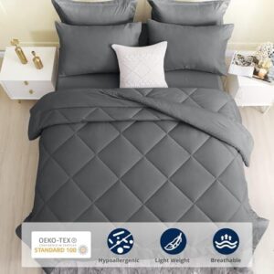HEVUMYI 7 Pieces Queen Comforter Set, All Season Reversible Bed in a Bag Queen, Ultra Soft Queen Bedding Set with Grey Comforter, Flat Sheet, Fitted Sheet, Pillowcases, Pillow Shams, Dark Grey - Image 2