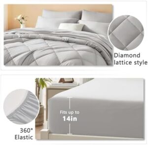 SunStyle Home Full/Queen Comforter Sets, 7-Pieces Bed in a Bag with Comforter and Sheets, All Season Bedding Sets with Comforter, Flat Sheet, Fitted Sheet Pillow Shams and Pillowcases (Ash) - Image 5