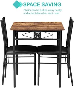 VECELO 3-Piece Kitchen Dining Room Table Set for Small Spaces, PU Padded Chairs, Retro Brown - Image 3